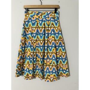 Retro 70s Wavy Rainbow Floral Skirt Dixie Italian A-Line Pleated NWT Size S